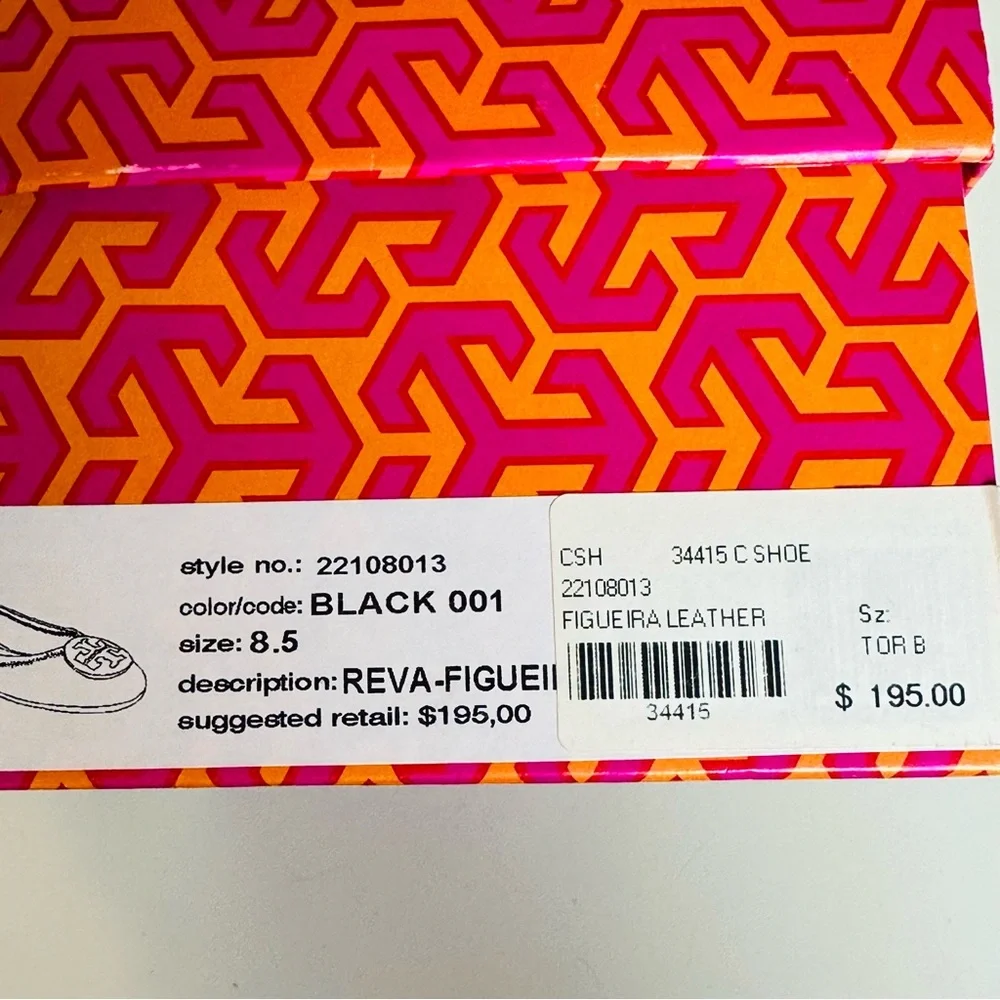 Tory Burch Black Leather Logo Ballet Flats